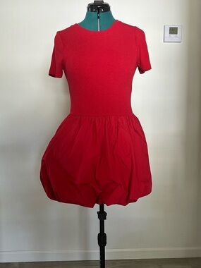 GAP Red Knit Woven Mini Bubble Dress